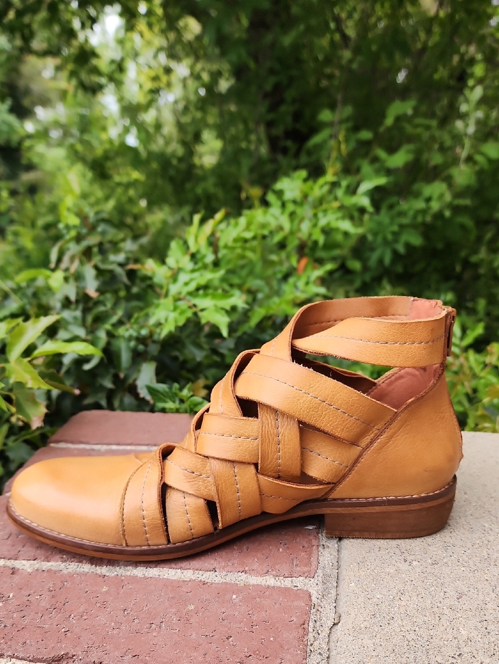 Anthropologie Woven Leather Ankle Sandal in Tan